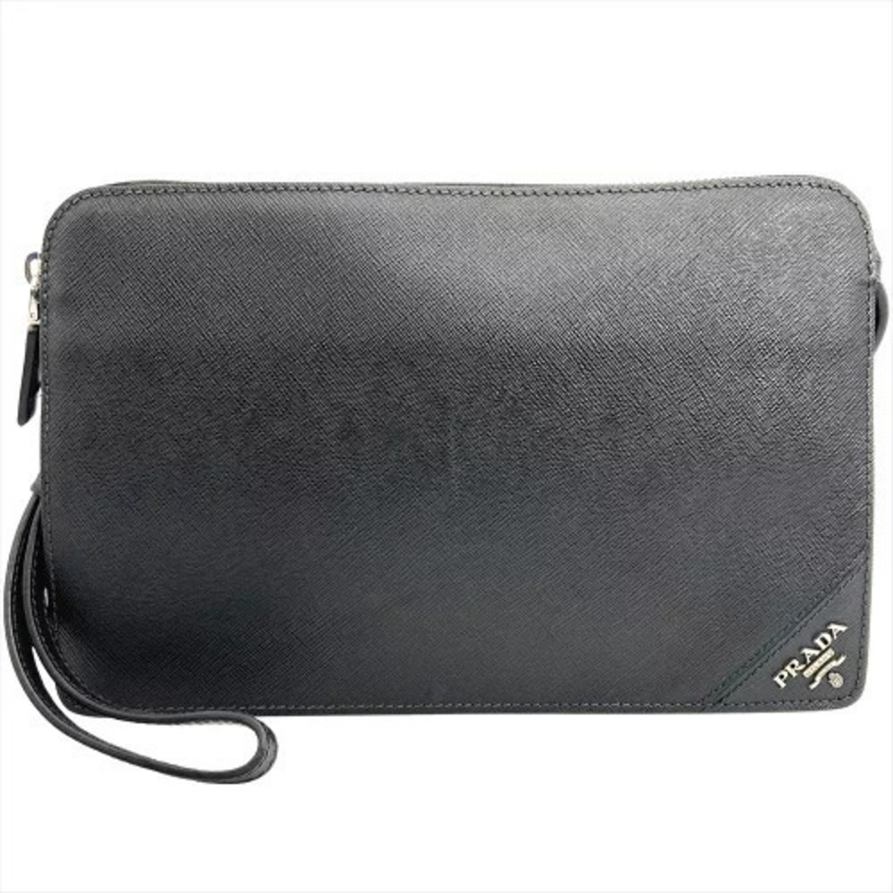 Prada Shoulder Bag Clutch Saffiano Black